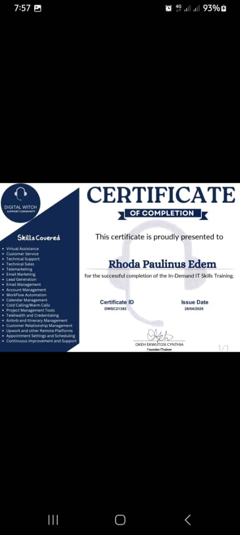 Digital Skills Acquisition Programme certificate